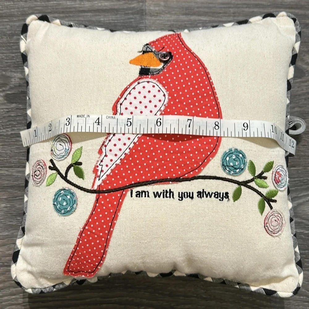 Glory Haus I Am With You Always Red Bird Cardinal Embroidered Throw Pillow 11x11